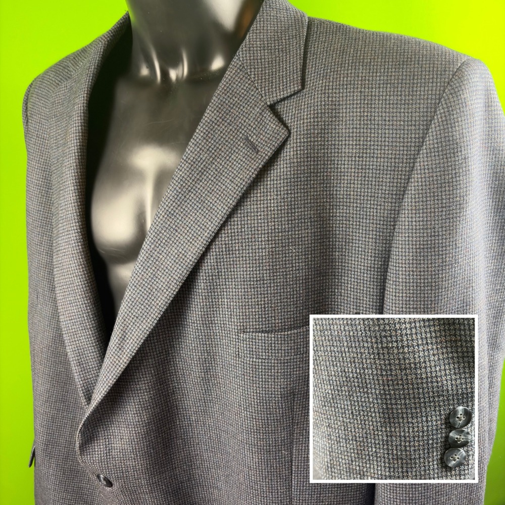 Vintage Petrocelli Mens 58R Gray Houndstooth Tweed Sport Coat Blazer USA